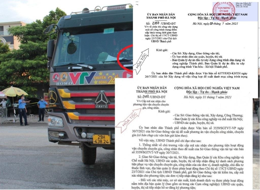 Theo Chỉ thị 17 và 2 văn bản hướng dẫn xe công trường hoạt động trong thời gian giãn cách gồm số 2397/UBND-ĐT và 2470/UBND-ĐT do lãnh đạo UBND thành phố ký, nêu rõ: trong thời gian giãn cách (từ 24/7 đến nay), chỉ các xe thuộc danh sách các dự án trọng điểm, cấp bách do trung ương, thành phố thực hiện mới được cấp giấy “luồng xanh” hoặc mã nhận diện để hoạt động trên các tuyến đường thành phố quản lý.