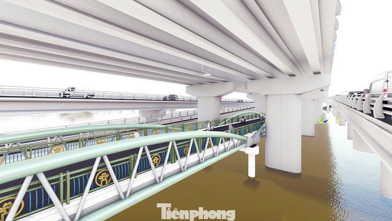 Cầu được thi công và nằm hoàn toàn dưới gầm cầu cạnh Vành đai 3 trên cao vượt hồ Linh Đàm, dầm cầu cạn Vành đai 3 trên cao cũng được xem là mái che mưa nắng của cầu vòm.