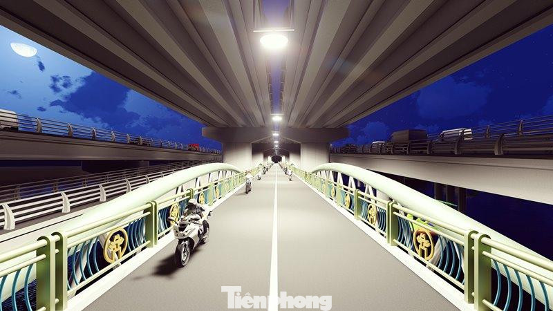 Hình ảnh thiết kế cầu vòm sắt lung linh vào buổi tối.