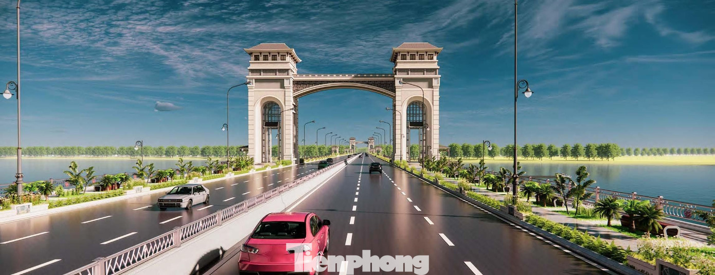 Mặt cầu 6 làn xe, hai bên cánh gà là đường tản bộ, cây xanh tạo cảnh quan. Mặt cầu 6 làn xe, hai bên cánh gà là đường tản bộ, cây xanh tạo cảnh quan.