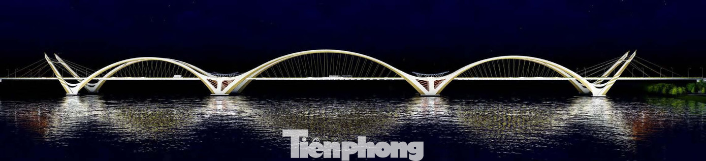 Cầu về đêm, được chiếu sáng nhờ hệ thống đèn led bám sườn vòm. Cầu về đêm, được chiếu sáng nhờ hệ thống đèn led bám sườn vòm.