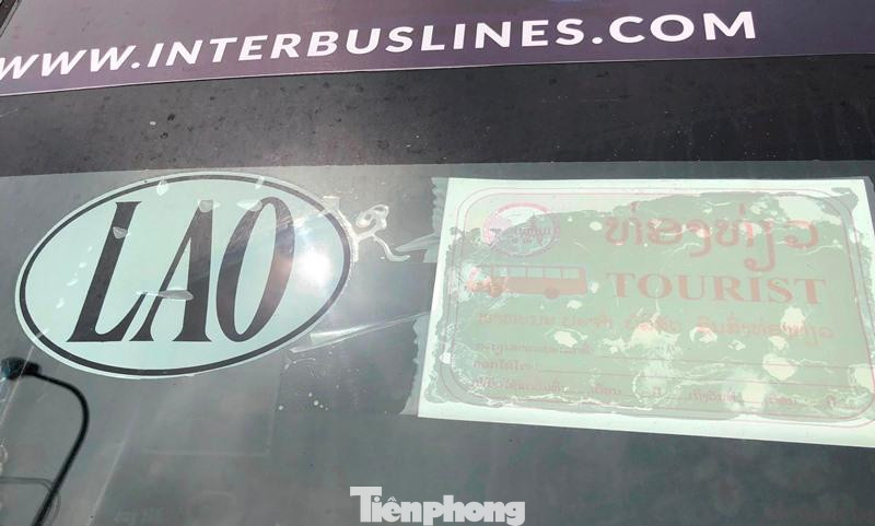 Ngoài ra các xe còn có phù hiệu hoạt động du lịch (Tourist) mang chữ Lào. Trong hàng chục xe đỗ ở đây, chúng tôi thống kế có các xe mang biển Lào, có các số như: 0608, 1525, 3496, 1517, 1523, 1529, 3498, 0139, 1516, 0135, 3440...