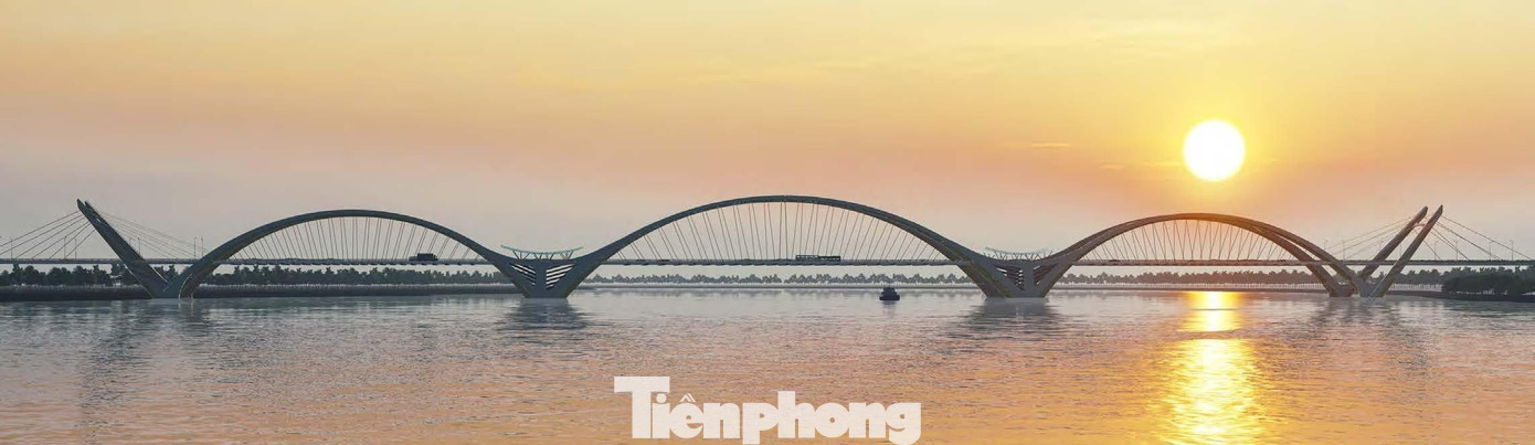 Đường nét cong cong của mái cầu ẩn dụ hình ảnh hạc sải rộng, vươn mình. Đường nét cong cong của mái cầu ẩn dụ hình ảnh hạc sải rộng, vươn mình.