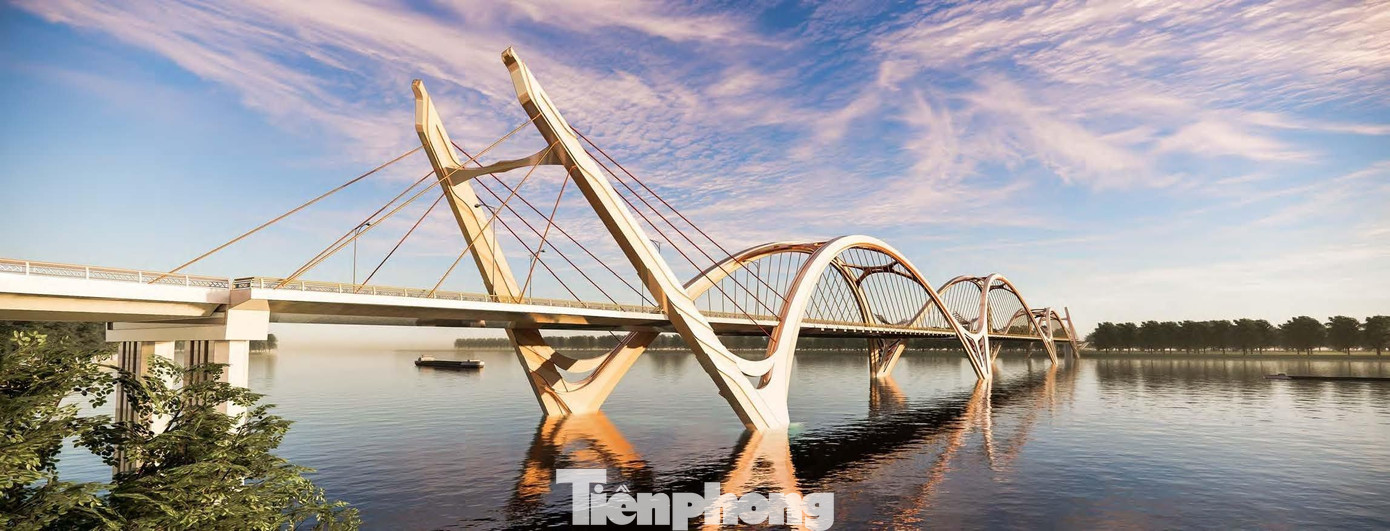 Toàn cảnh cầu Trần Hưng Đạo được thiết kế theo tháp vòm. Màu chủ đạo là trắng ánh cam. Toàn cảnh cầu Trần Hưng Đạo được thiết kế theo tháp vòm. Màu chủ đạo là trắng ánh cam.