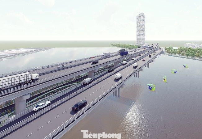 Hình ảnh cầu vòm sắt nằm giữa dầm, trụ cầu Vành đai 3 trên cao, hai bên là nhánh kết nối và cầu cạn vượt hồ Linh Đàm - hạng mục chính của dự án đã thông xe năm 2020.