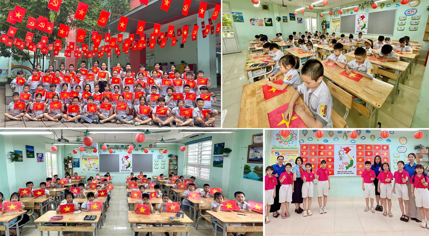 Tại Trường Tiểu học Phú Diễn (quận Bắc Từ Liêm), các em học sinh đã có những giờ sinh hoạt ý nghĩa với hoạt động trang trí cờ đỏ sao vàng, hình đất nước mang hình dáng chữ S nhằm thể hiện lòng biết ơn sâu sắc đối với các thế hệ cha anh đã hy sinh vì độc lập, tự do của dân tộc.