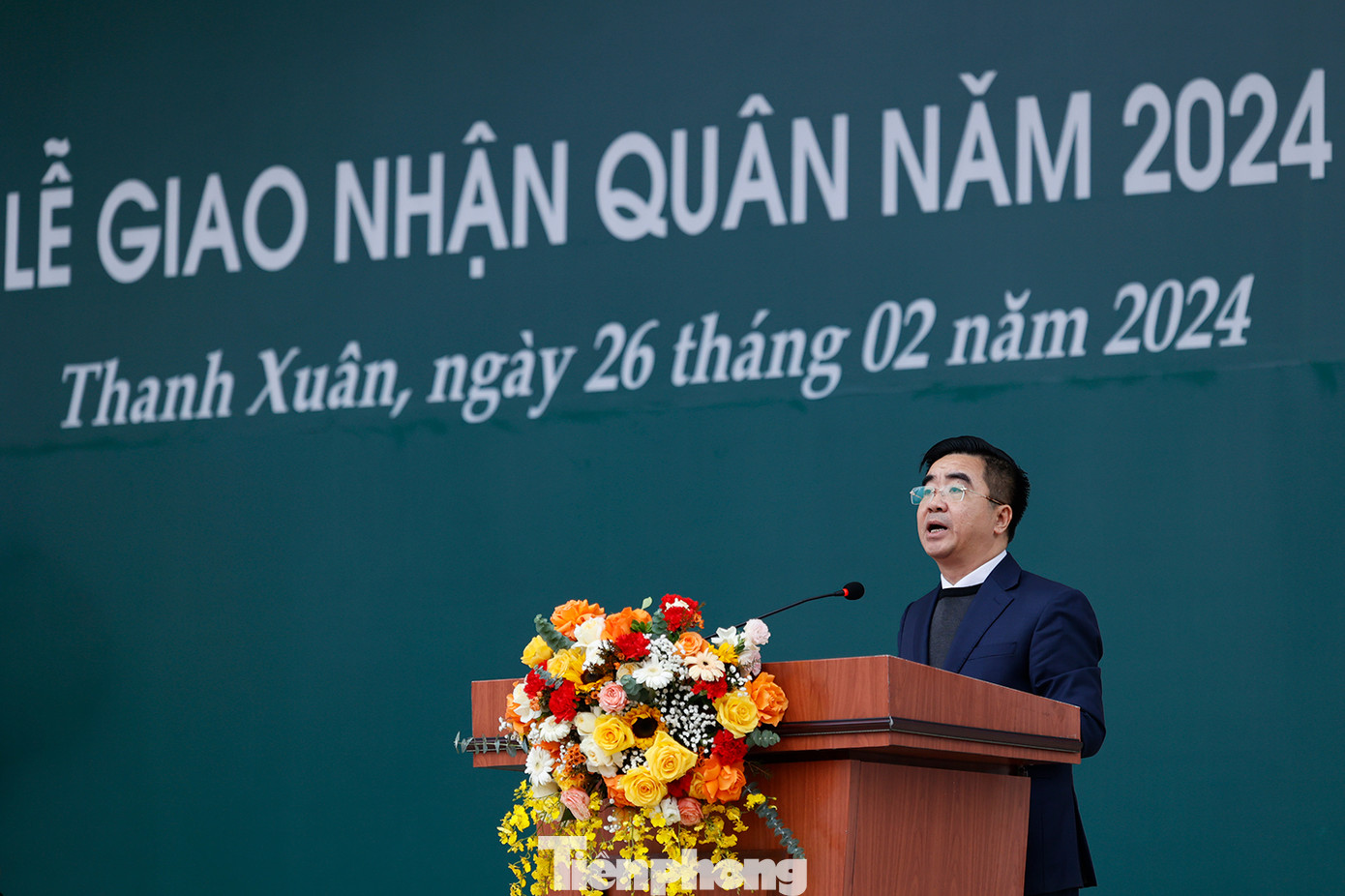 Chủ tịch UBND quận Thanh Xuân Võ Đăng Dũng phát biểu tại Lễ giao nhận quân 2024.