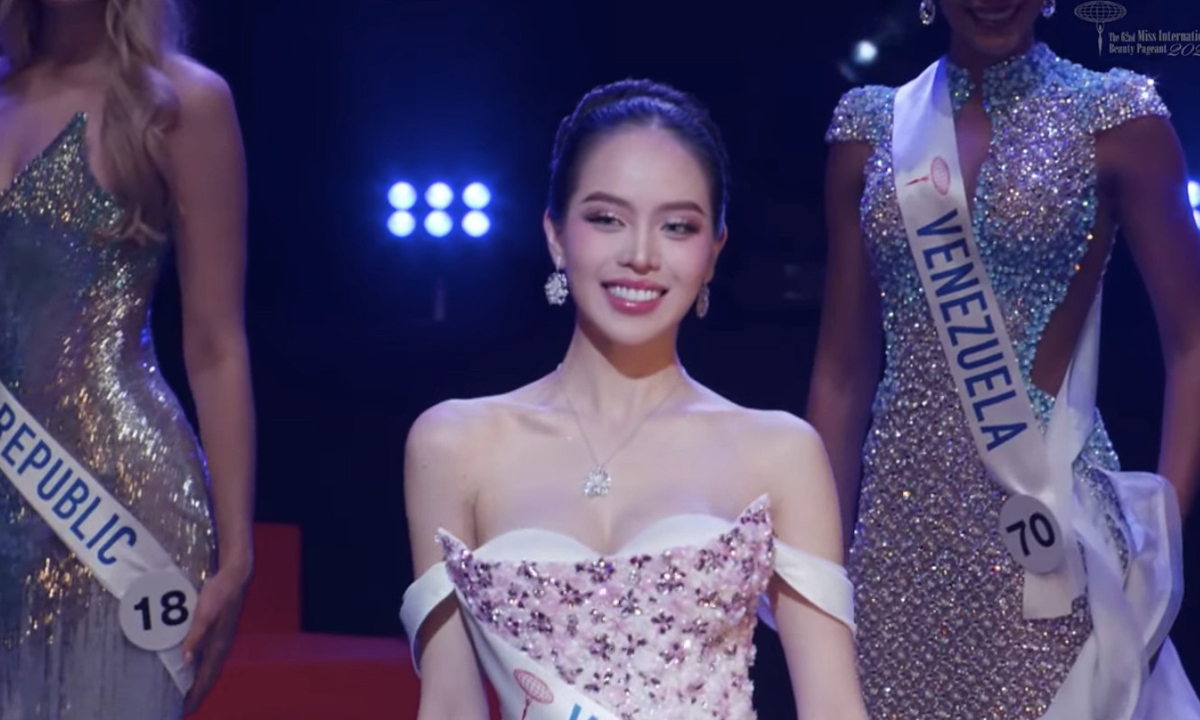 Thanh Thủy trong các phần thi ở Hoa hậu Quốc tế 2024.