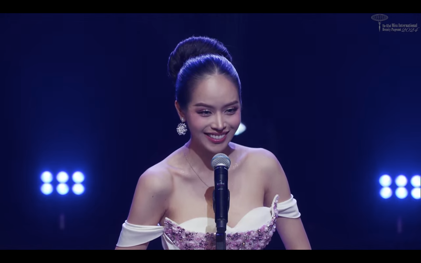 Thanh Thủy trong các phần thi ở Hoa hậu Quốc tế 2024.