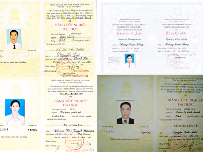 Một loạt bằng tốt nghiệp ĐH, tốt nghiệp THPT giả bị phát hiện trong năm 2008 Ảnh: Quang Phương