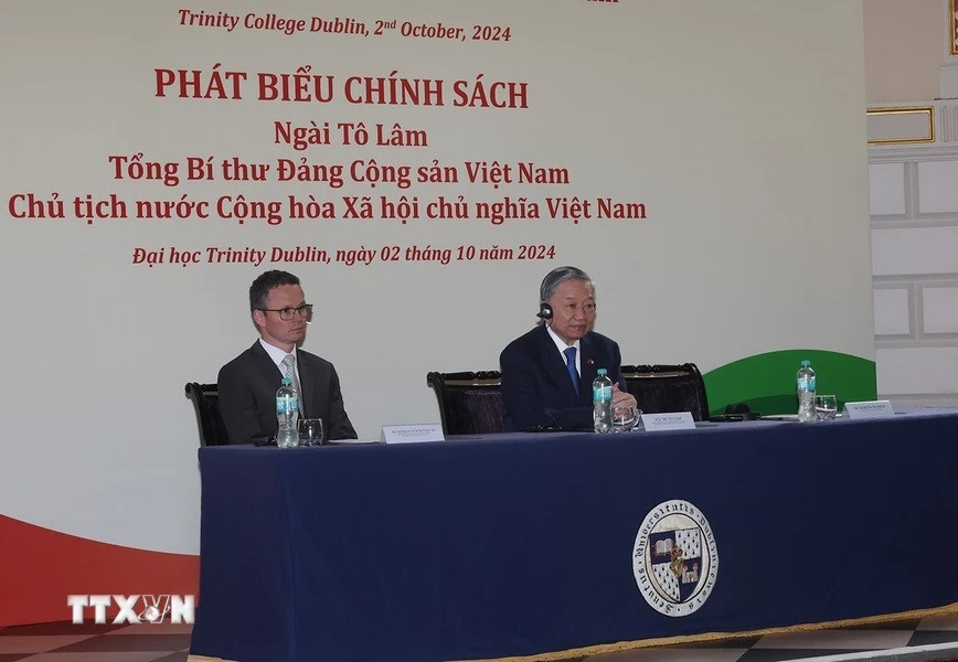 Tổng Bí thư, Chủ tịch nước Tô Lâm tại Trường Đại học Trinity Dublin. (Ảnh: Trí Dũng/TTXVN)