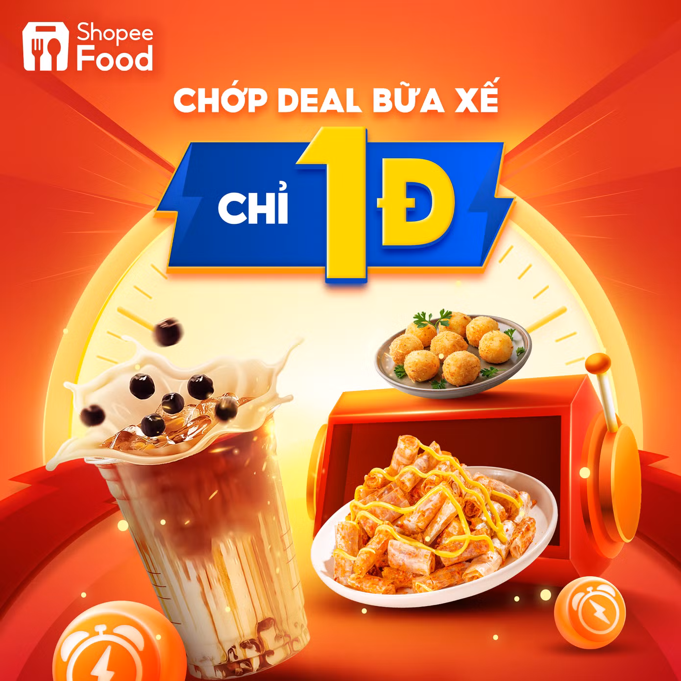 Trà sữa hay bánh tráng, bánh gà,... món nào cũng chỉ còn 1 đồng tại khung Flash Sale lúc 13H - 16H, nhanh tay truy cập ngay bạn ơi!