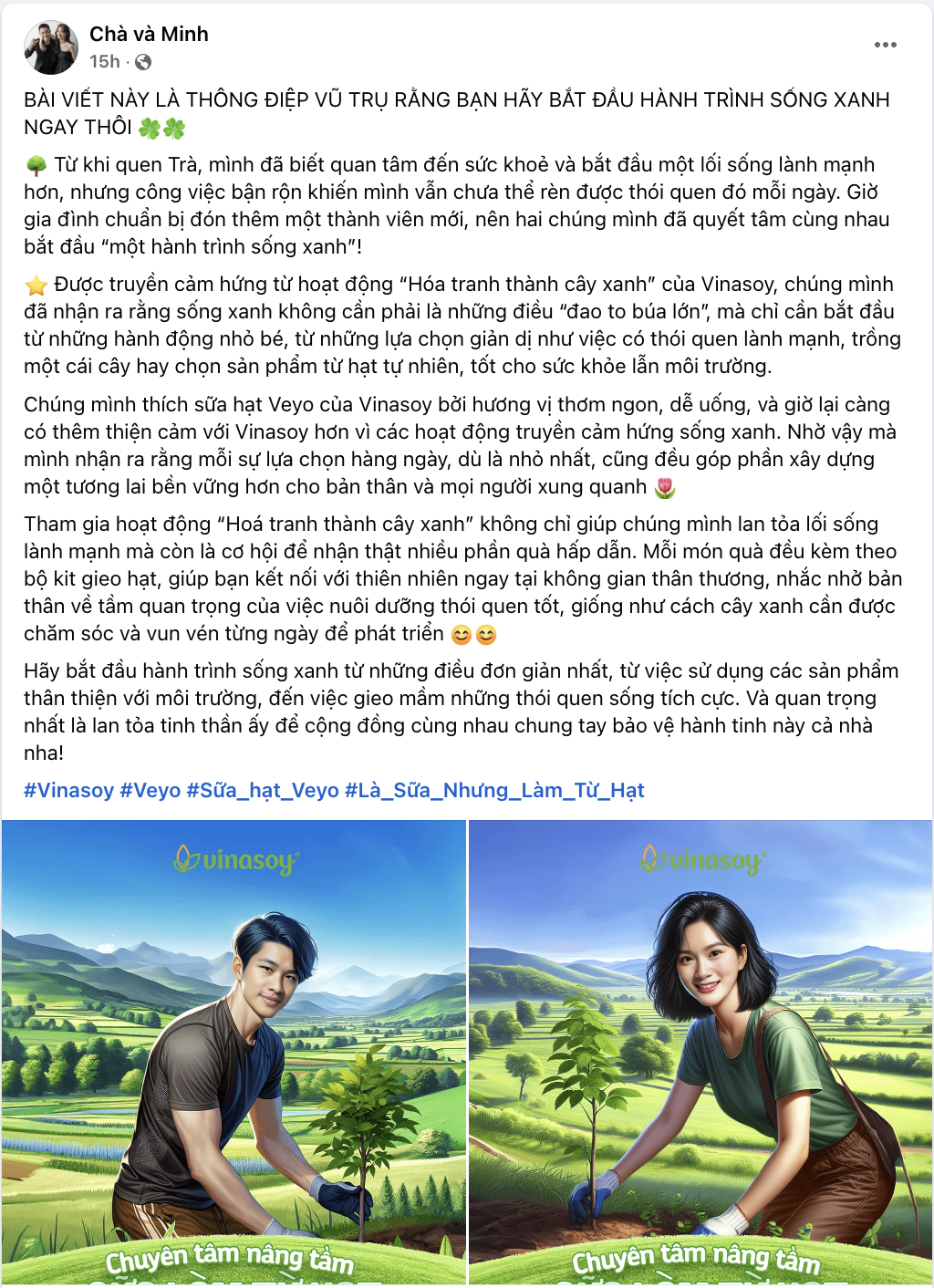 Từ sự yêu thích với sữa hạt Veyo, cặp đôi đáng mến đã nhanh chóng được truyền cảm hứng và chia sẻ chương trình này đến những người theo dõi