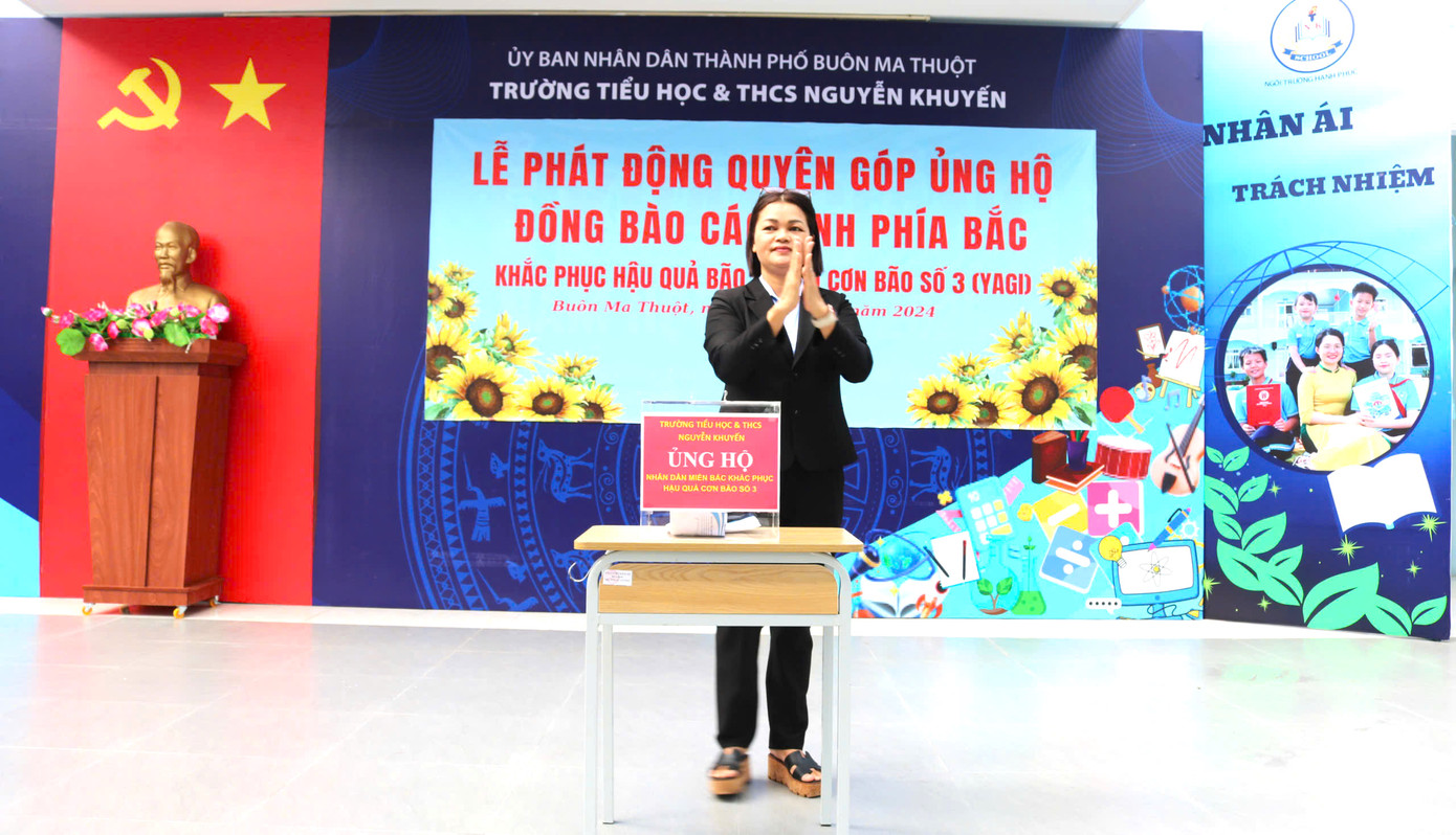 Th.s Hồ Thị Lam, Hiệu trưởng trường TH, THCS Nguyễn Khuyến chia sẻ tại lễ phát động