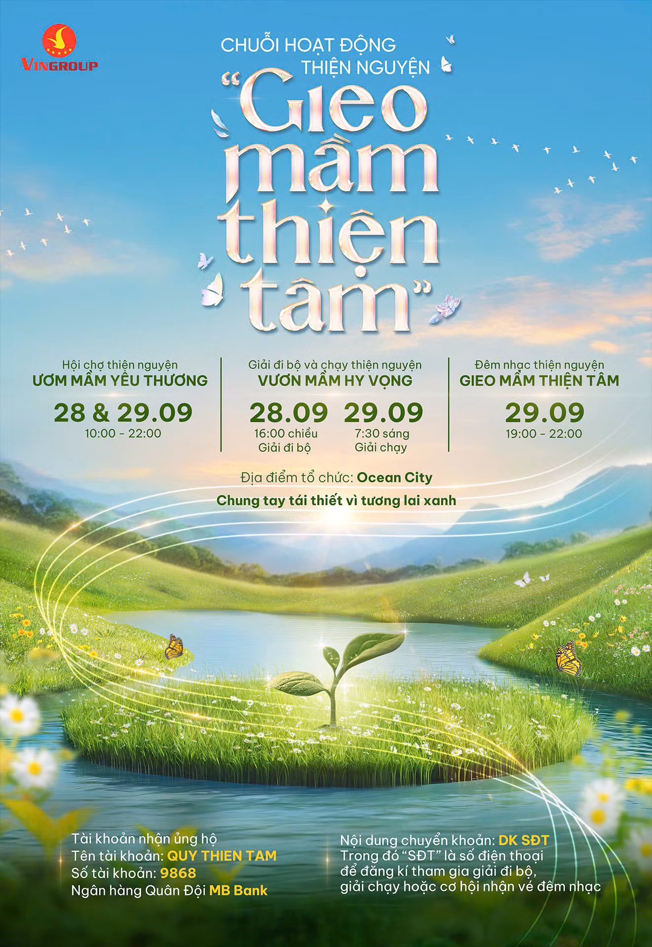 Việc gây quỹ trong khuôn khổ chương trình “Gieo mầm Thiện tâm” sẽ kéo dài từ 19/09 đến hết ngày 30/09/2024, với thông điệp xuyên suốt: Chung tay tái thiết vì tương lai xanh. Việc gây quỹ trong khuôn khổ chương trình “Gieo mầm Thiện tâm” sẽ kéo dài từ 19/09 đến hết ngày 30/09/2024, với thông điệp xuyên suốt: Chung tay tái thiết vì tương lai xanh.