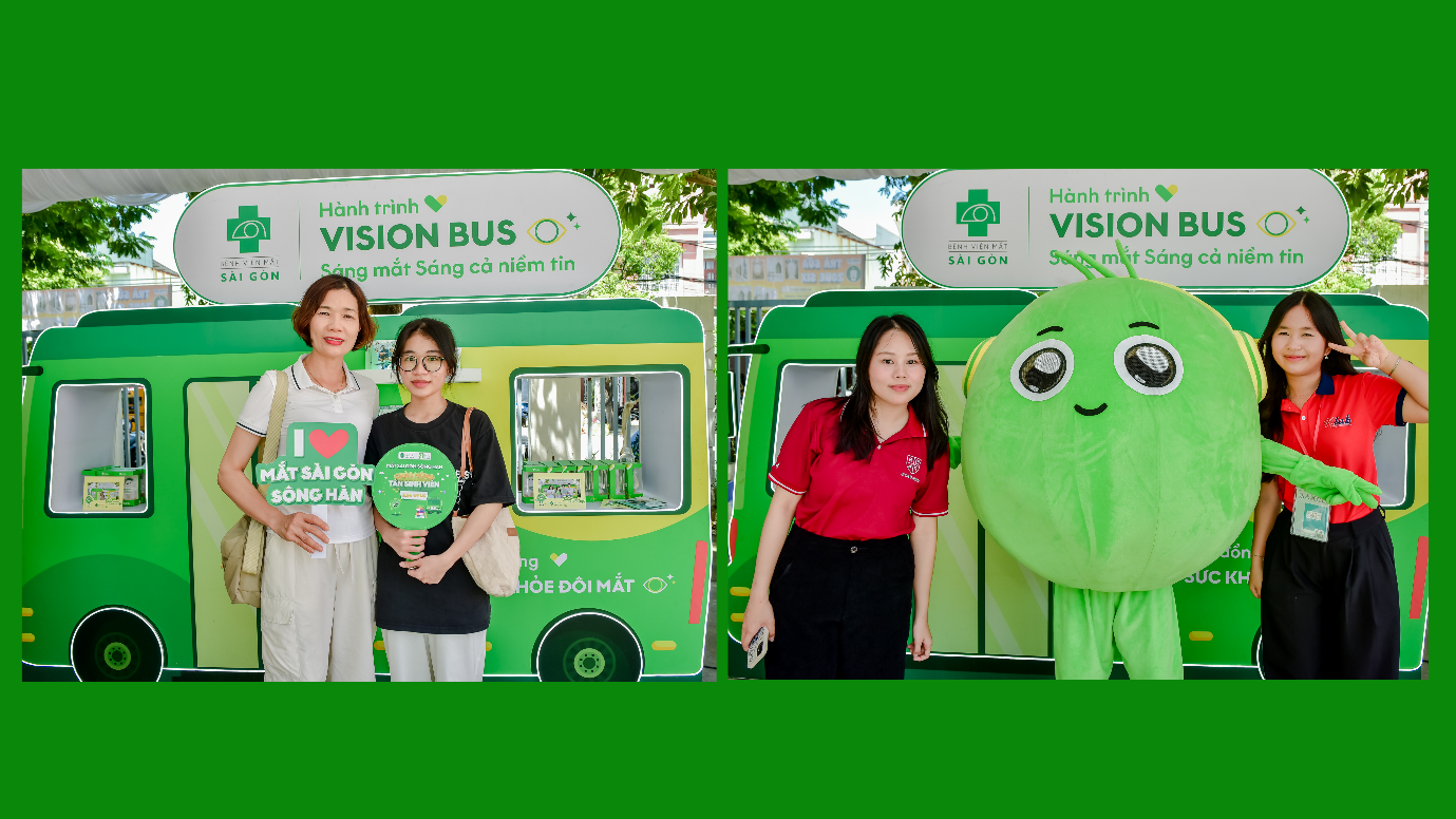 Các bạn sinh viên hào hứng tham gia tại chương trình Vision Bus củaBệnh viện Mắt Sài Gòn Sông Hàn