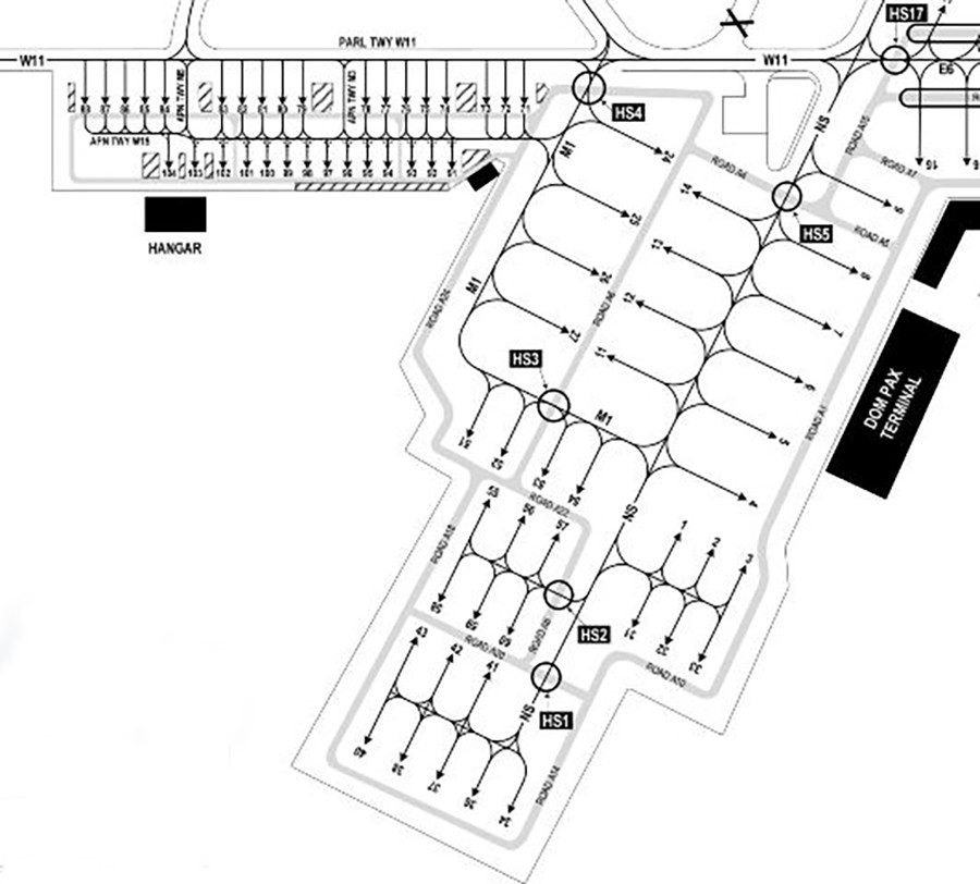 Sơ đồ bố trí vịt rí đỗ máy bay và đường lăn một góc sân bay Tân Sơn Nhất (Ảnh: ACV).