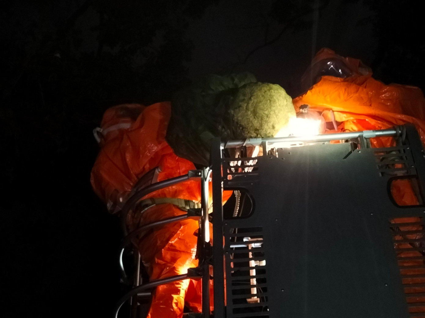 Sau 15 phút xử lý, tổ ong vò vẽ đã được các chiến sĩ dùng lưới bao trọn và mang xuống một cách an toàn.