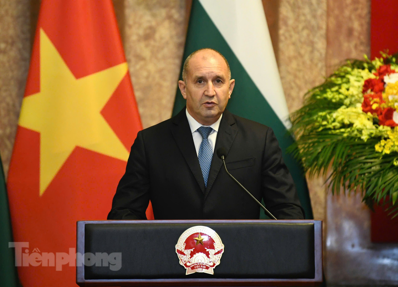 Tổng thống Bulgaria Rumen Radev tại cuộc họp báo chung. (Ảnh: Như Ý)