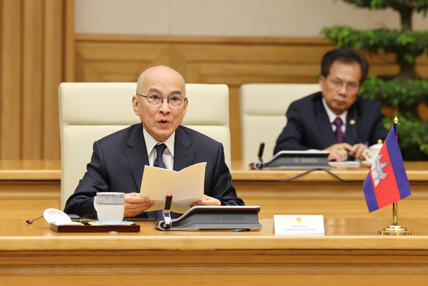 Quốc vương Campuchia Norodom Sihamoni phát biểu. (Ảnh: Nhật Minh) Quốc vương Campuchia Norodom Sihamoni phát biểu. (Ảnh: Nhật Minh)