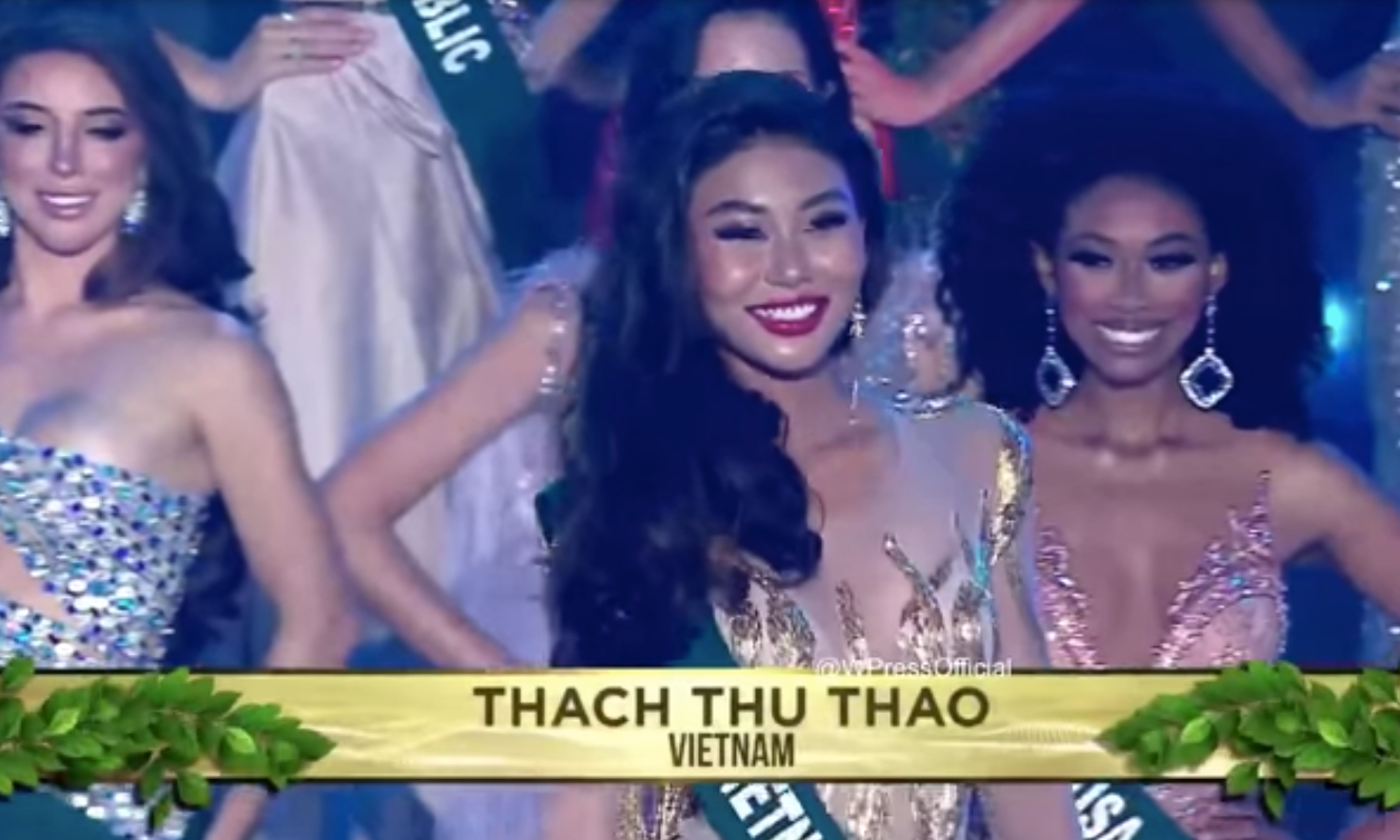 Thạch Thu Thảo được xướng tên vào top 20 trong đêm chung kết Miss Earth 2022. Ảnh: Miss Earth.