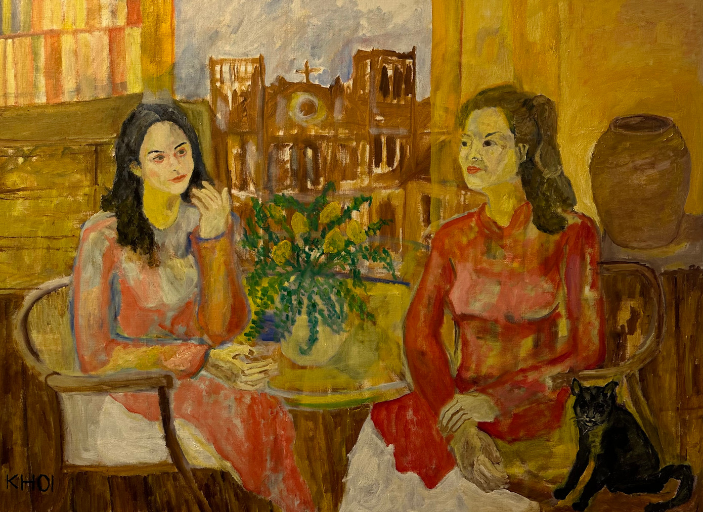 Chuyện trò (số 6, sơn dầu trên vải, 110x150 cm) của họa sĩ Đỗ Hữu Khôi.