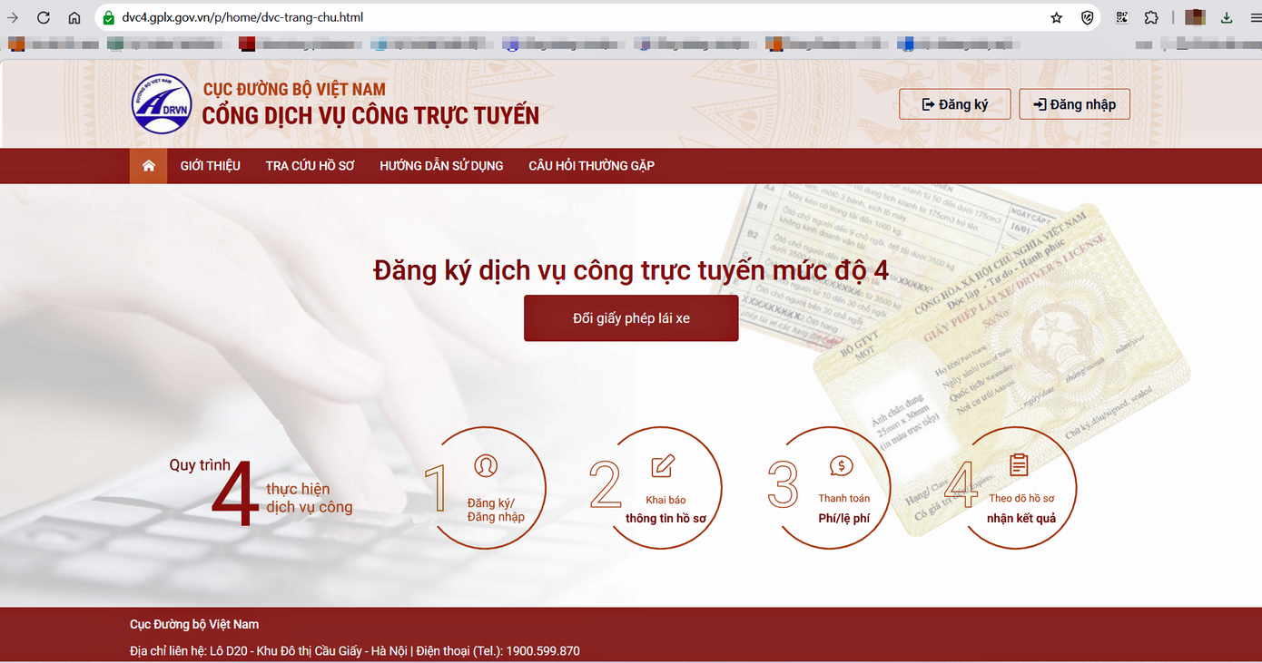 Cổng dịch vụ công trực tuyến của Cục Đường bộ Việt Nam. Ảnh: Chụp màn hình. Cổng dịch vụ công trực tuyến của Cục Đường bộ Việt Nam. Ảnh: Chụp màn hình.