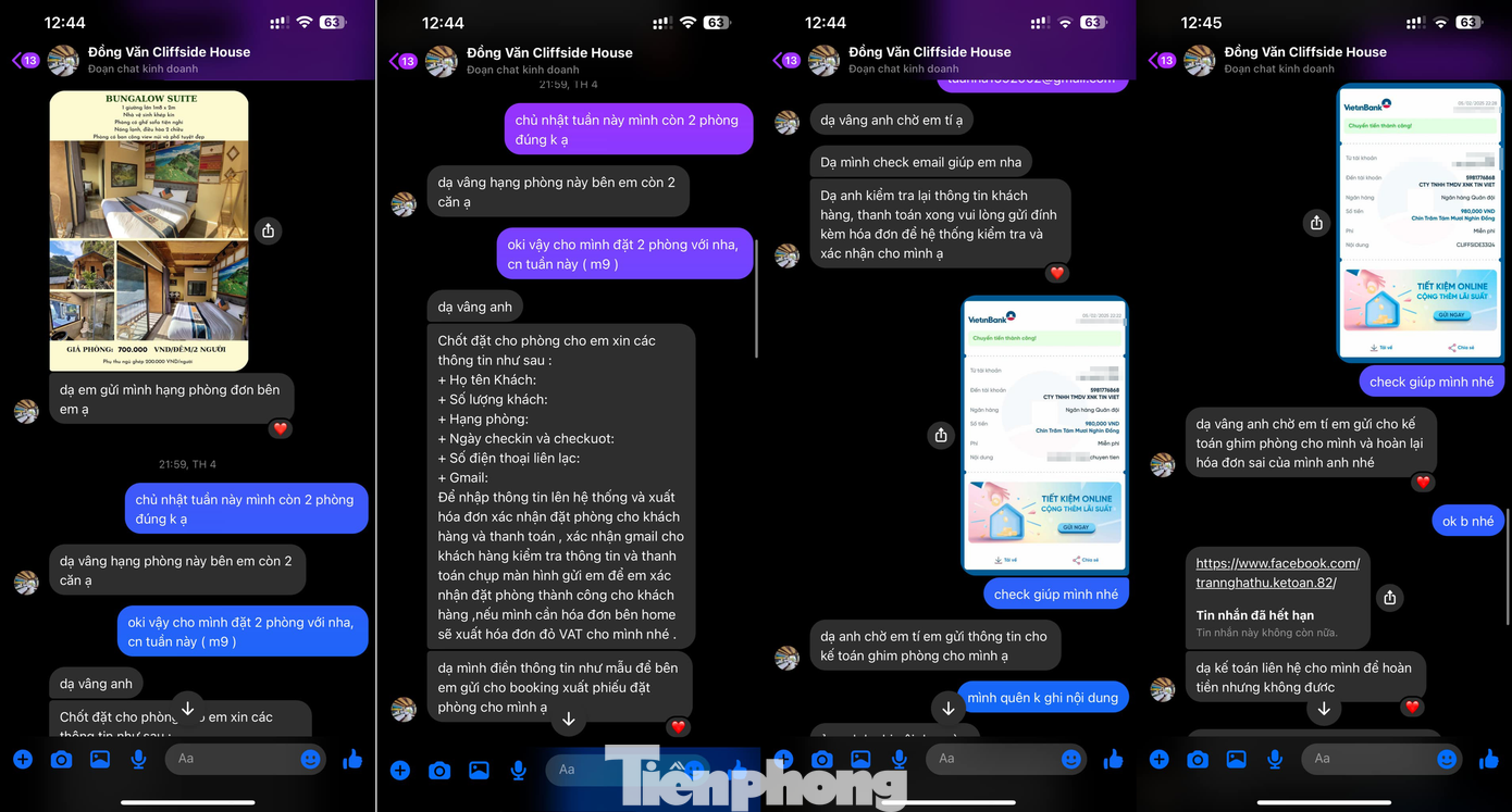 Thủ đoạn lừa đảo du khách qua mạng xã hội ngày càng tinh vi. Ảnh: NVCC. Thủ đoạn lừa đảo du khách qua mạng xã hội ngày càng tinh vi. Ảnh: NVCC.