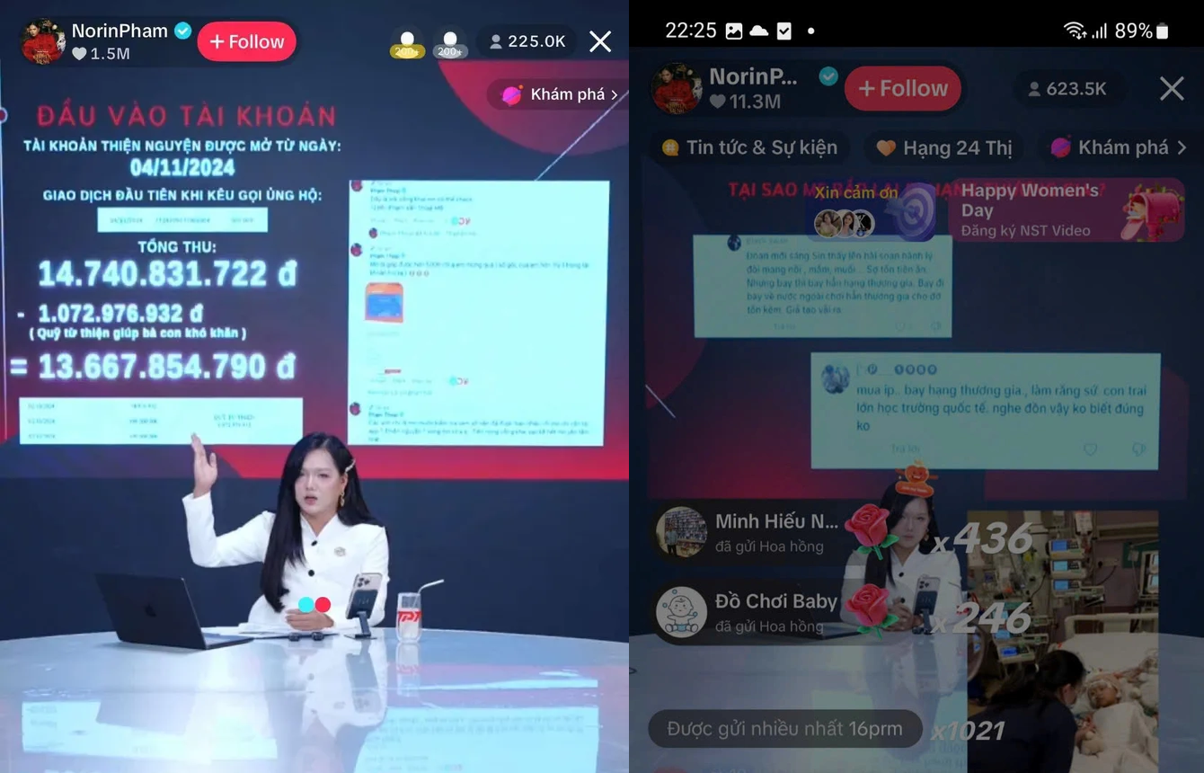 Phiên livestream của Phạm Thoại và mẹ bé Bắp thu hút hơn 620.000 lượt mắt xem trên mạng xã hội Tiktok tối 25/2. Ảnh: Chụp màn hình. Phiên livestream của Phạm Thoại và mẹ bé Bắp thu hút hơn 620.000 lượt mắt xem trên mạng xã hội Tiktok tối 25/2. Ảnh: Chụp màn hình.