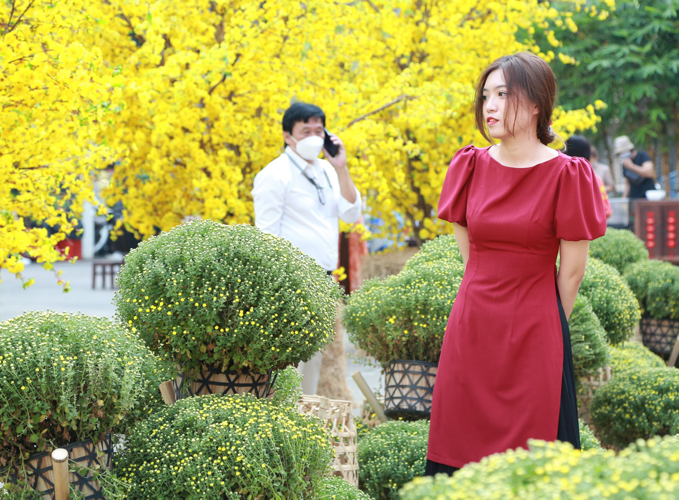 Bạn trẻ đến với không gian Tết cổ truyền, khoe sắc giữa 'rừng' mai vàng rực rỡ ảnh 10 Bạn trẻ đến với không gian Tết cổ truyền, khoe sắc giữa 'rừng' mai vàng rực rỡ ảnh 10