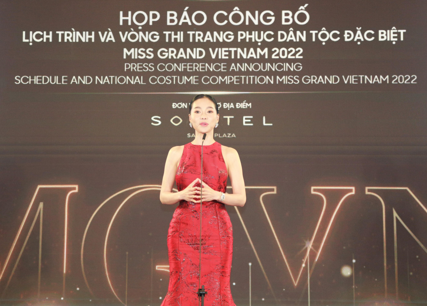 Chủ tịch Miss Grand Vietnam 2022 Phạm Kim Dung tại buổi công bố thông tin cuộc thi. Ảnh: Ngô Tùng