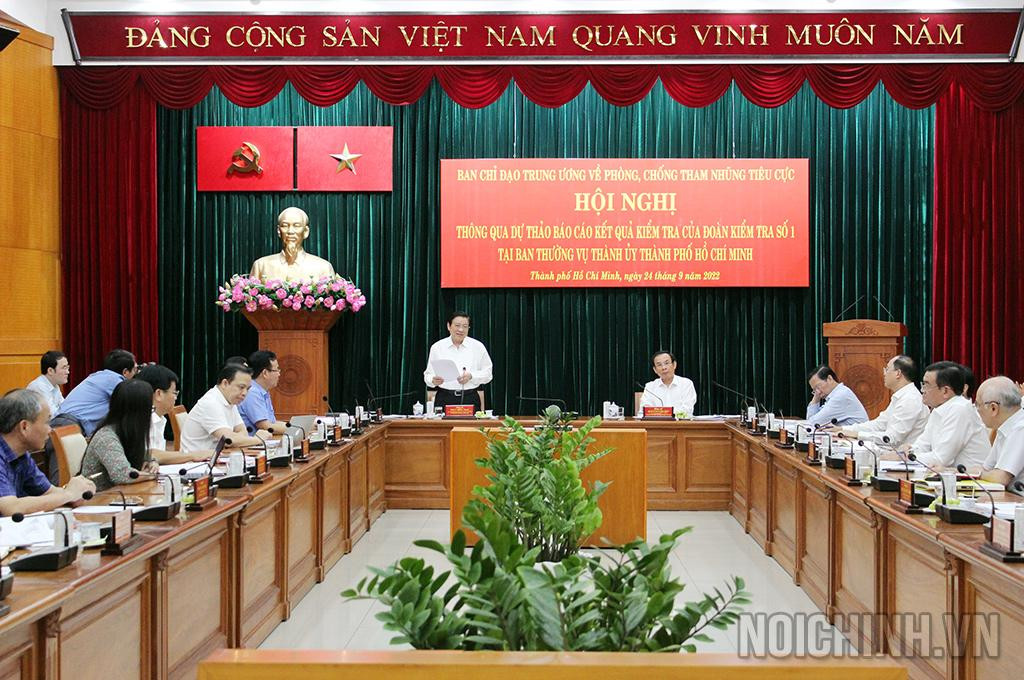 Đoàn công tác Ban Nội chính Trung ương làm việc với Ban Thường vụ Thành ủy TPHCM chiều 24/9. Ảnh: Noichinh.vn Đoàn công tác Ban Nội chính Trung ương làm việc với Ban Thường vụ Thành ủy TPHCM chiều 24/9. Ảnh: Noichinh.vn