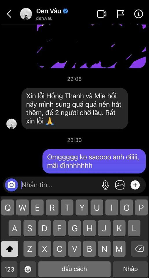Hồng Thanh đăng tải đoạn tin nhắn xin lỗi chân tình của đàn anh.