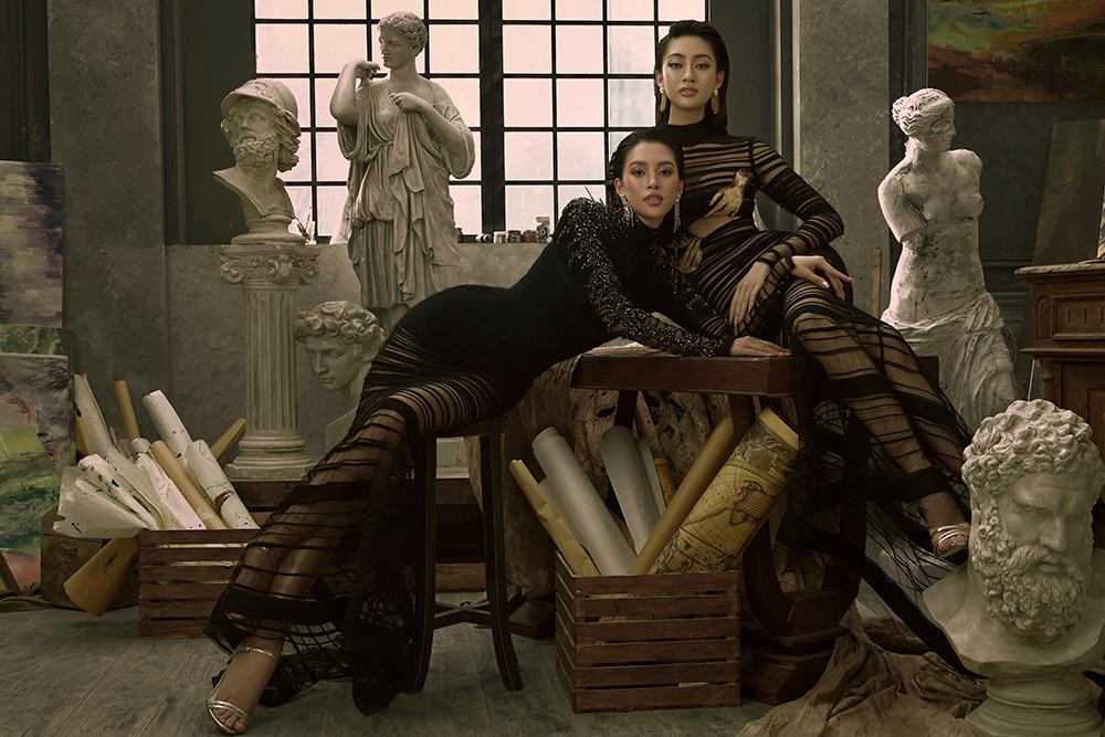 Tiểu Vy, Lương Thùy Linh đọ sắc nóng bỏng với những thiết kế màu đen xuyên thấu.