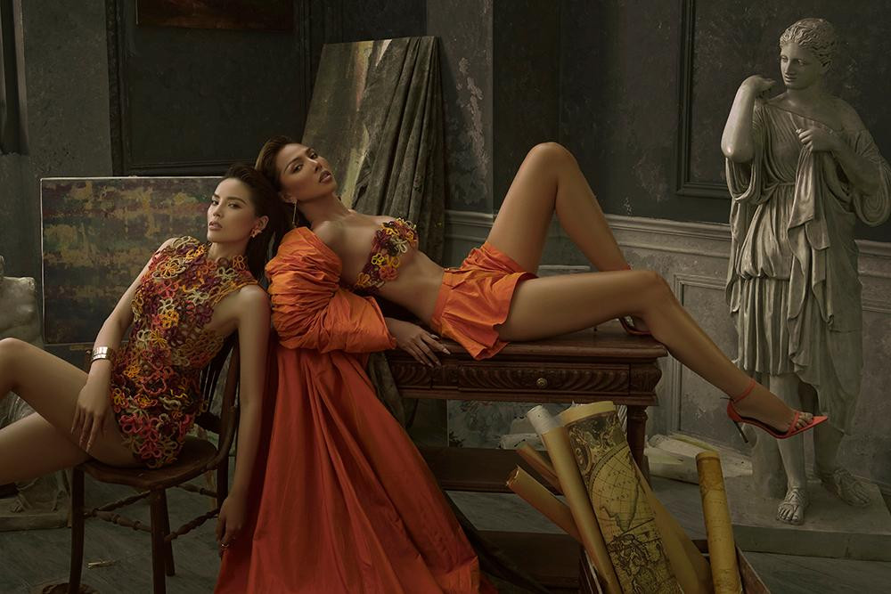 Hoa hậu Kỳ Duyên đọ dáng bên siêu mẫu Minh Triệu trong một khung hình.