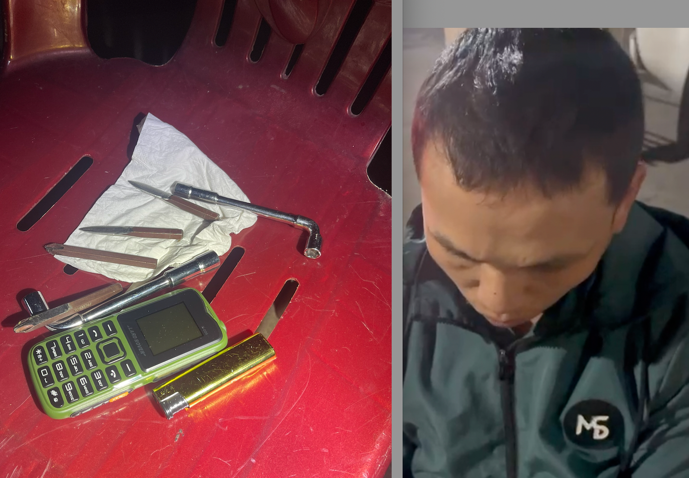 Quyết cùng công cụ gây án.