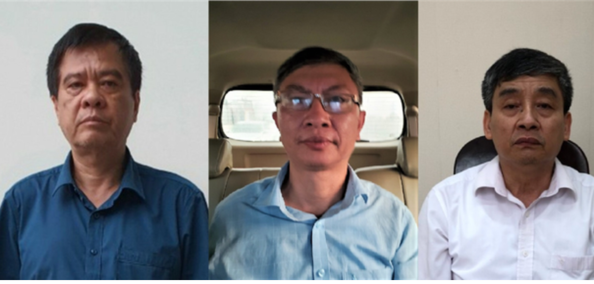 Các bị can Nguyễn Văn Kiên, Trịnh Mạnh Cường, Đinh Văn Hữu (từ trái qua). Các bị can Nguyễn Văn Kiên, Trịnh Mạnh Cường, Đinh Văn Hữu (từ trái qua).