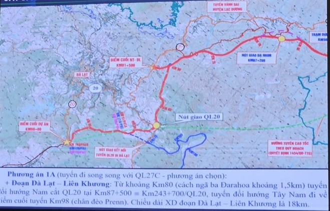 Các phương án hướng tuyến cao tốc Nha Trang - Đà Lạt theo đề xuất của đơn vị tư vấn.