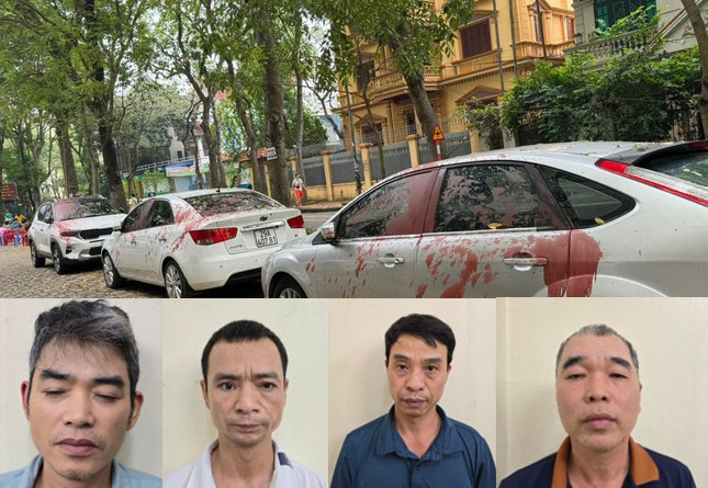 Nhóm đối tượng và ô tô bị tạt sơn.