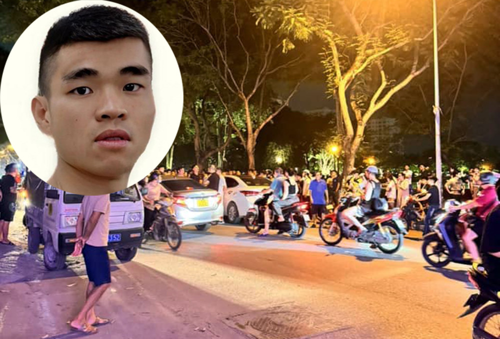 Đối tượng Nam và hiện trường vụ việc người dân chặn xe ô tô lại.