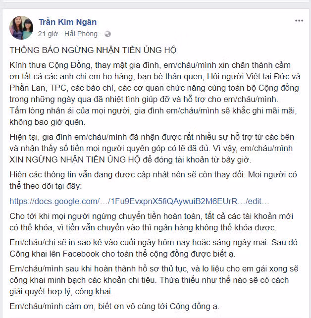 Gia đình nữ du học sinh tử vong tại Đức dừng nhận tiền ủng hộ ảnh 1