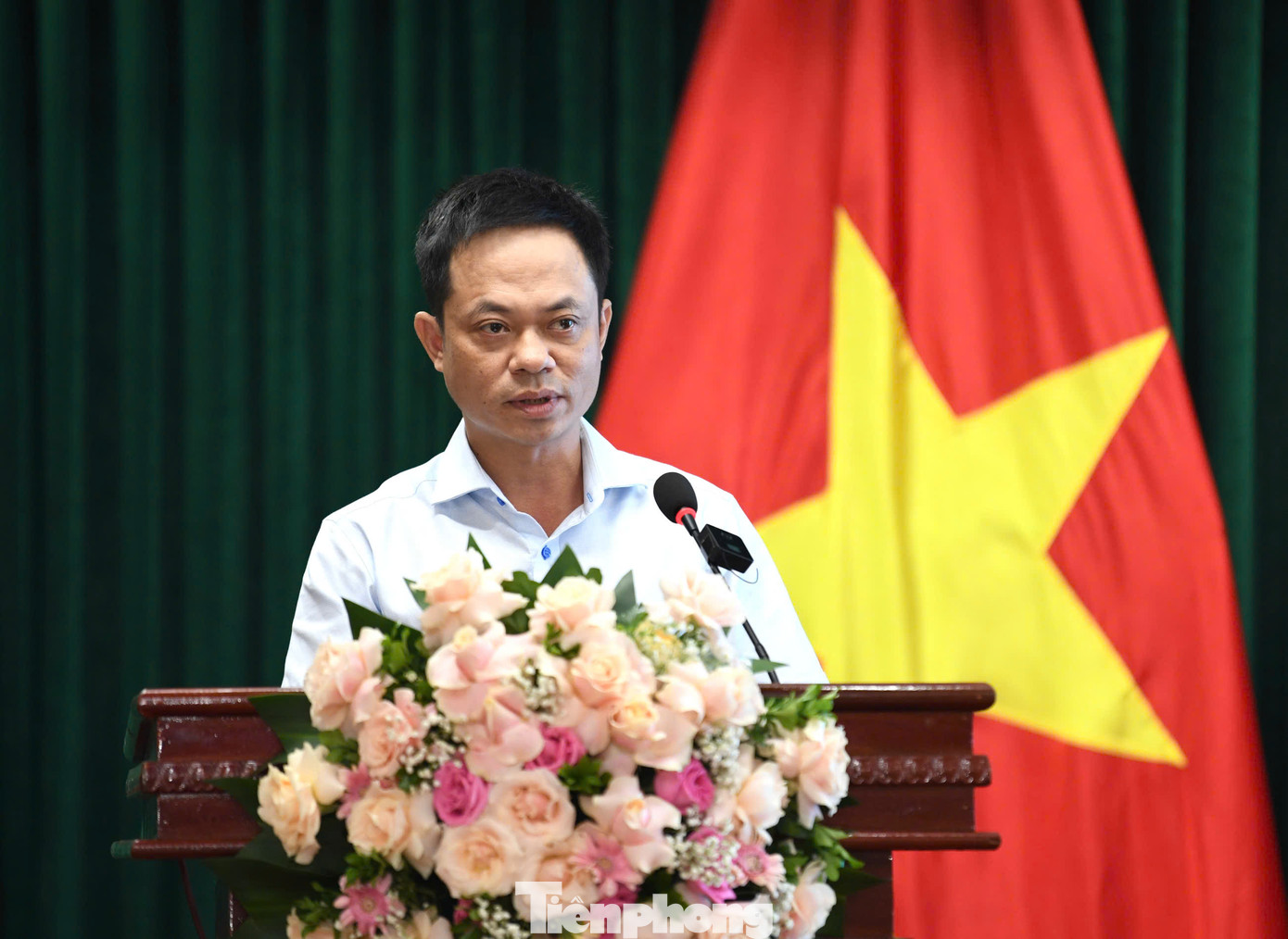 Nhà báo Trần Công Hùng, Giám đốc Khối Truyền thông Điện tử, Báo Tiền Phong phát biểu.