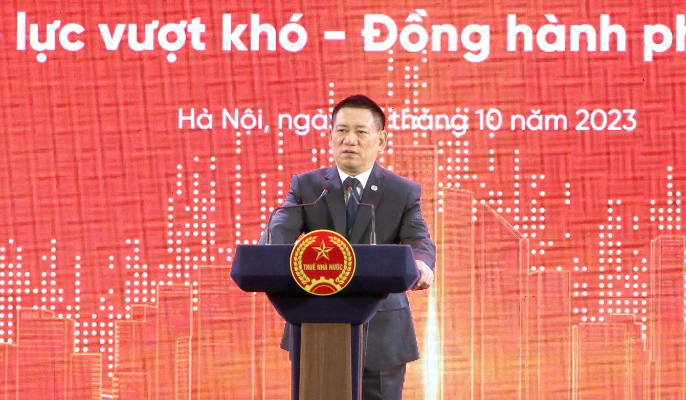 Bộ trưởng Tài chính Hồ Đức Phớc tại hội nghị biểu dương người nộp thuế tiêu biểu giai đoạn 2020-2022.