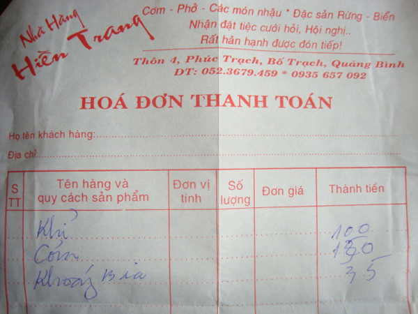 Công khai ghi những món đặc sản rừng vào hóa đơn thanh toán tiền