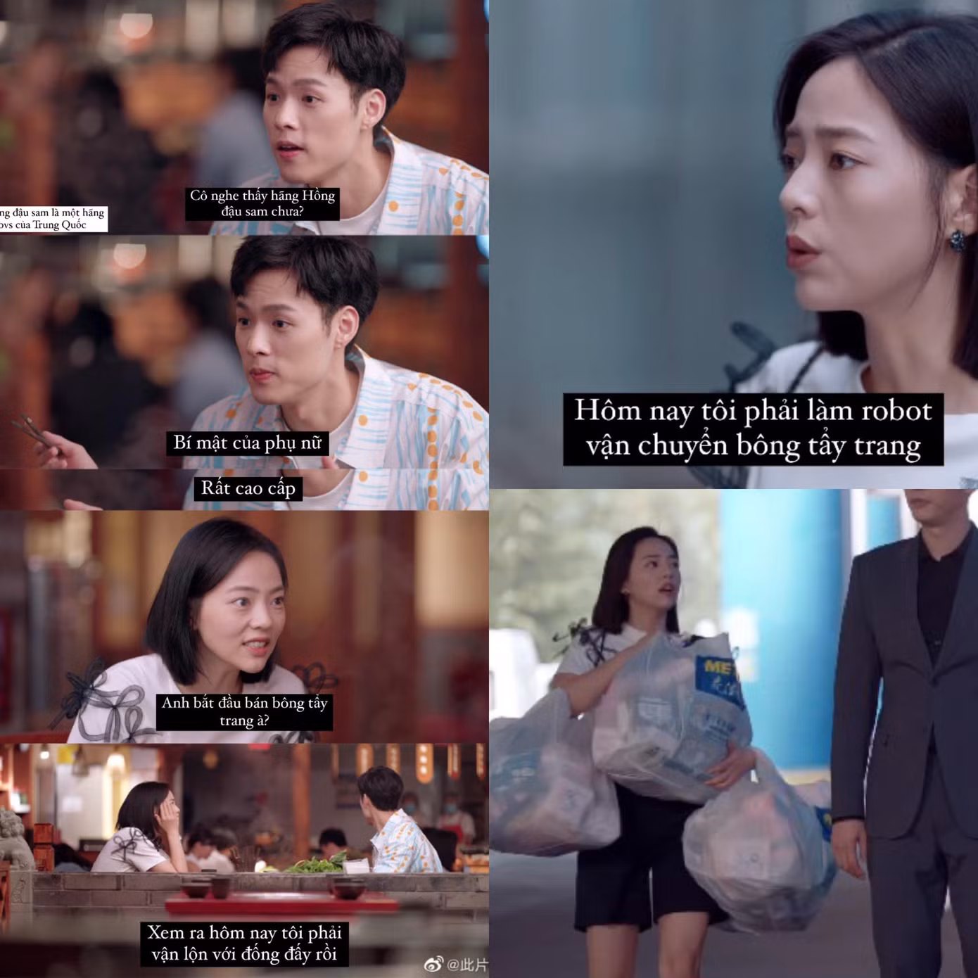 Nhân vật nhắc tới băng cá nhân nhưng bị chèn lồng tiếng thành bông tẩy trang.