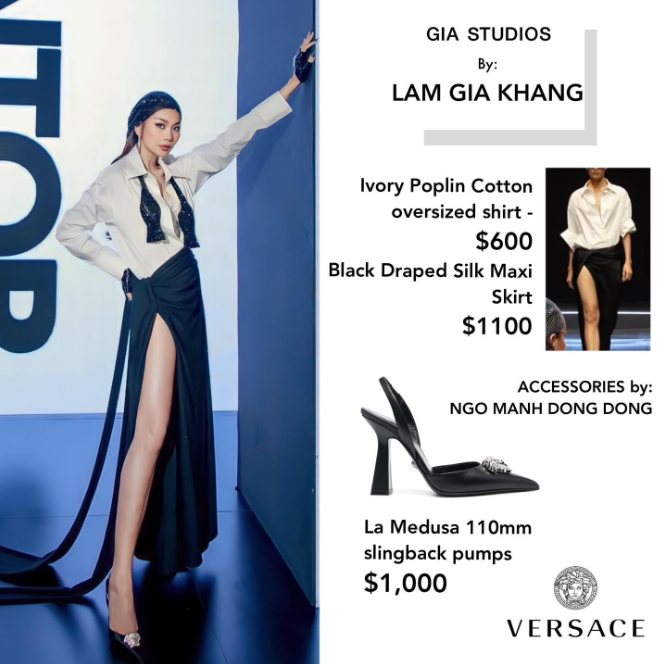 Thanh Hằng diện thiết kế đến từ NKT Lâm Gia Khang mix cùng giày Versace và phụ kiện của Ngô Mạnh Đông Đông. Set đồ có giá lên tới 2.700 USD (64 triệu đồng). Thanh Hằng diện thiết kế đến từ NKT Lâm Gia Khang mix cùng giày Versace và phụ kiện của Ngô Mạnh Đông Đông. Set đồ có giá lên tới 2.700 USD (64 triệu đồng).