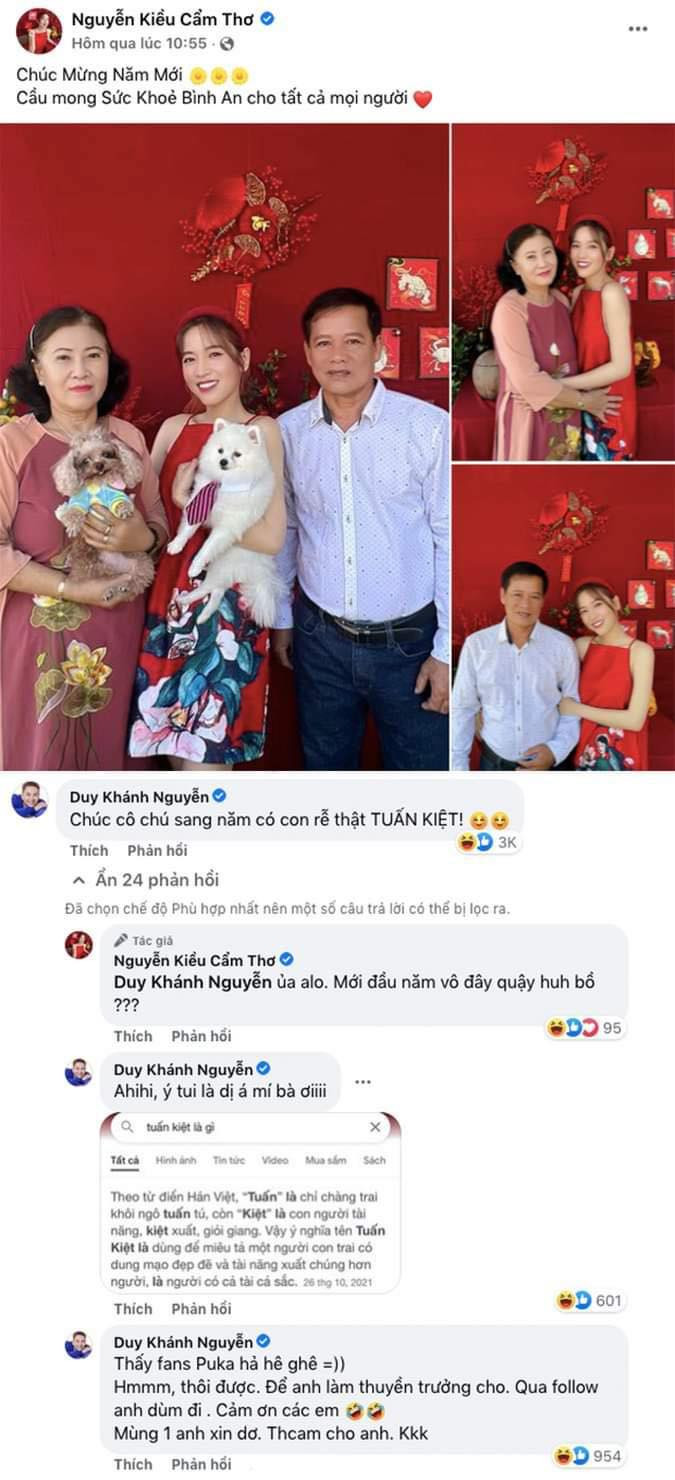 Tháng 2/2022, Duy Khánh đã tiết lộ ít nhiều về mối quan hệ giữa Puka và Gin Tuấn Kiệt khi để lại một bình luận cực khéo nhắc về chàng rể tương lai khiến fan thích thú.