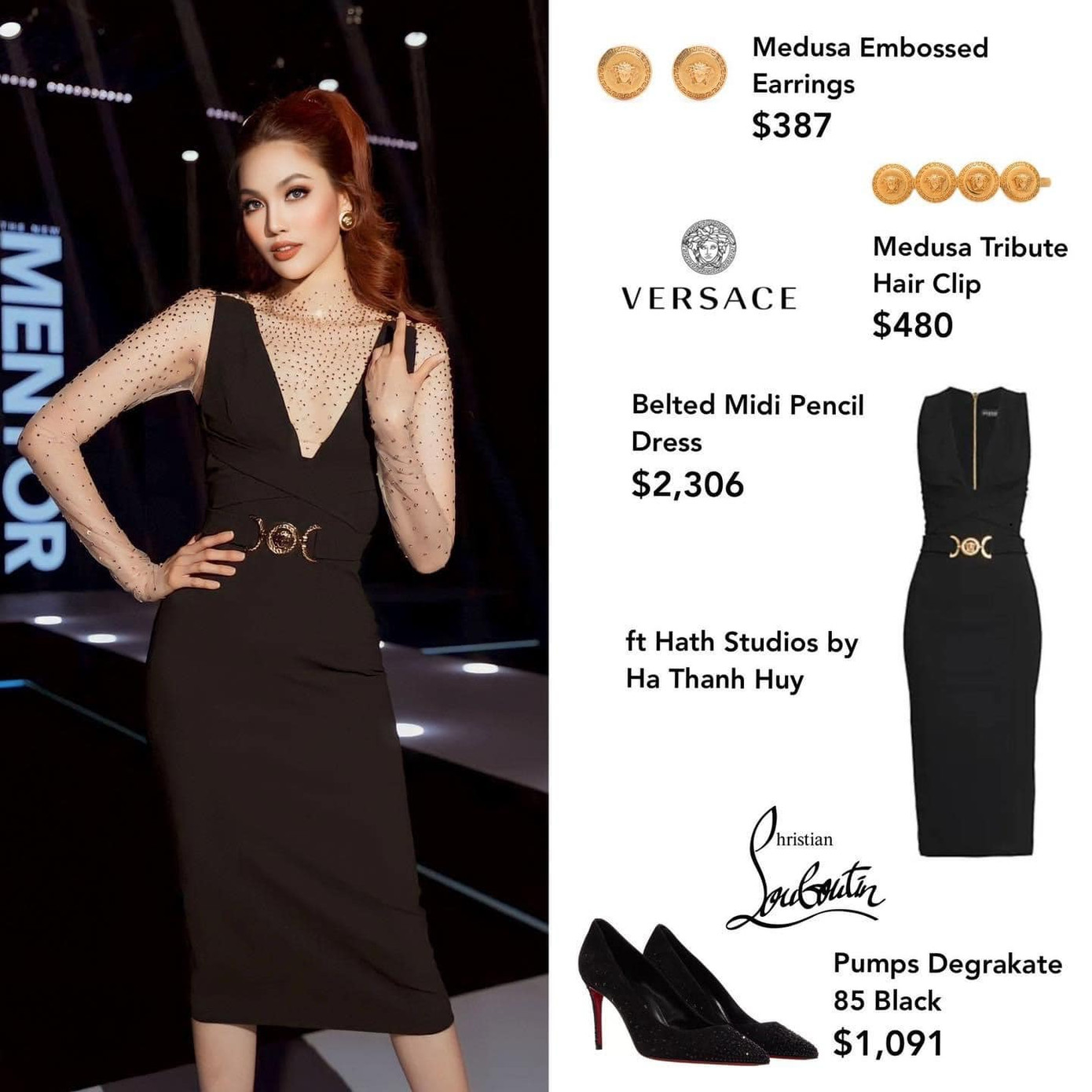 Lan Khuê chọn mẫu đầm của nhà thiết kế Hà Thanh Huy, kết hợp cùng giày cao gót của Louboutin và phụ kiện Versace. Tổng giá trị set đồ của cô gần 100 triệu đồng. Lan Khuê chọn mẫu đầm của nhà thiết kế Hà Thanh Huy, kết hợp cùng giày cao gót của Louboutin và phụ kiện Versace. Tổng giá trị set đồ của cô gần 100 triệu đồng.