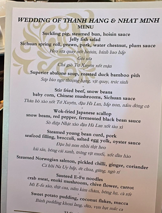Thực đơn tiệc cưới được chọn lọc kĩ càng với các món ăn hấp dẫn. Thực đơn tiệc cưới được chọn lọc kĩ càng với các món ăn hấp dẫn.