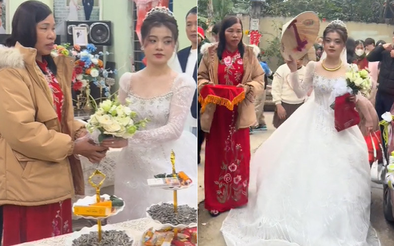 Vắng bóng chú rể, cô dâu một mình làm lễ gia tiên, ra xe hoa về nhà chồng. Vắng bóng chú rể, cô dâu một mình làm lễ gia tiên, ra xe hoa về nhà chồng.